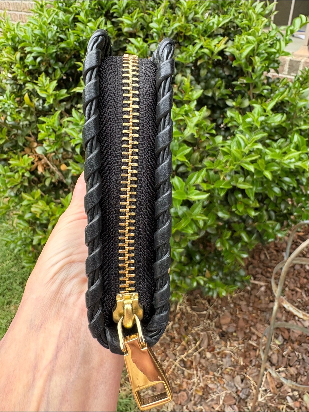 Tory Burch Black Pebbled Leather Whipstitch Zip Wallet - Picture 3 of 10